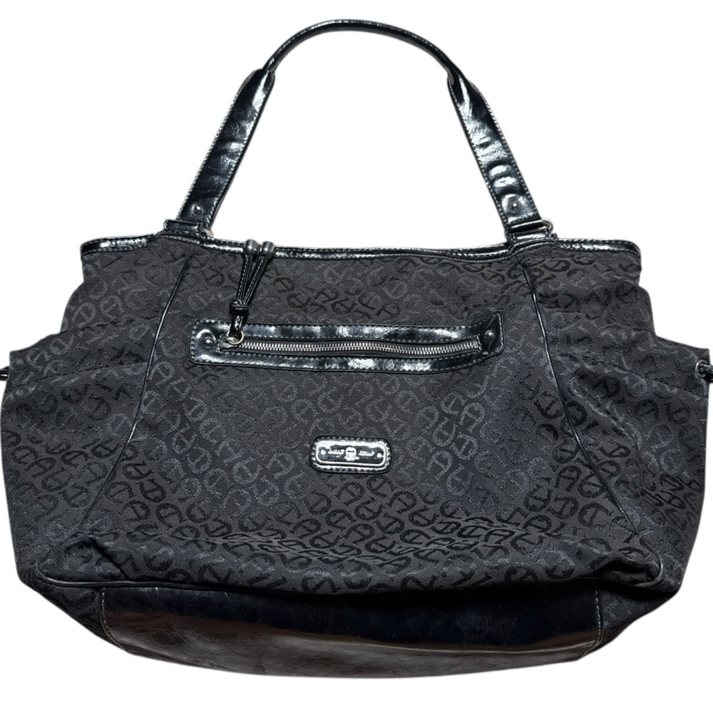 Etienne Aigner Black Monogram Tote Bag – Teal Interior